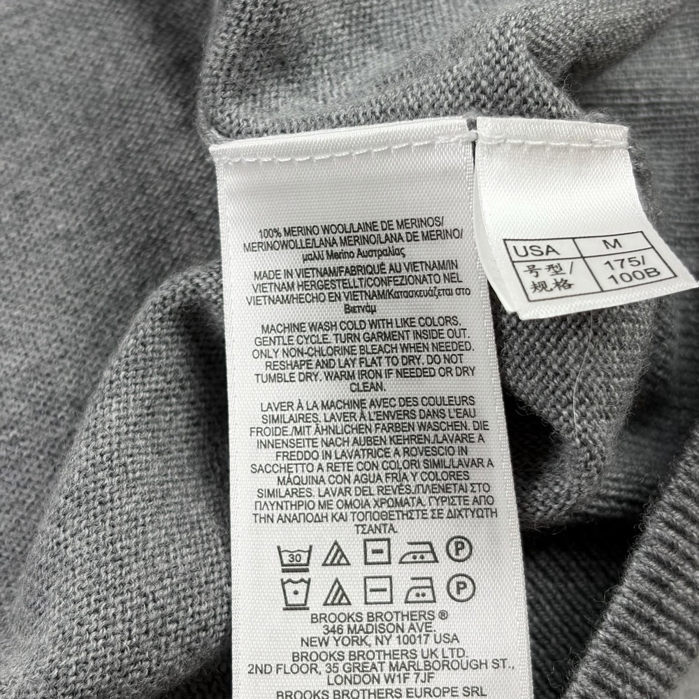 Brooks Brother Sweater Mens Medium Gray Extra Fine Merino Wool V Neck Pullover - Picture 4 of 7
